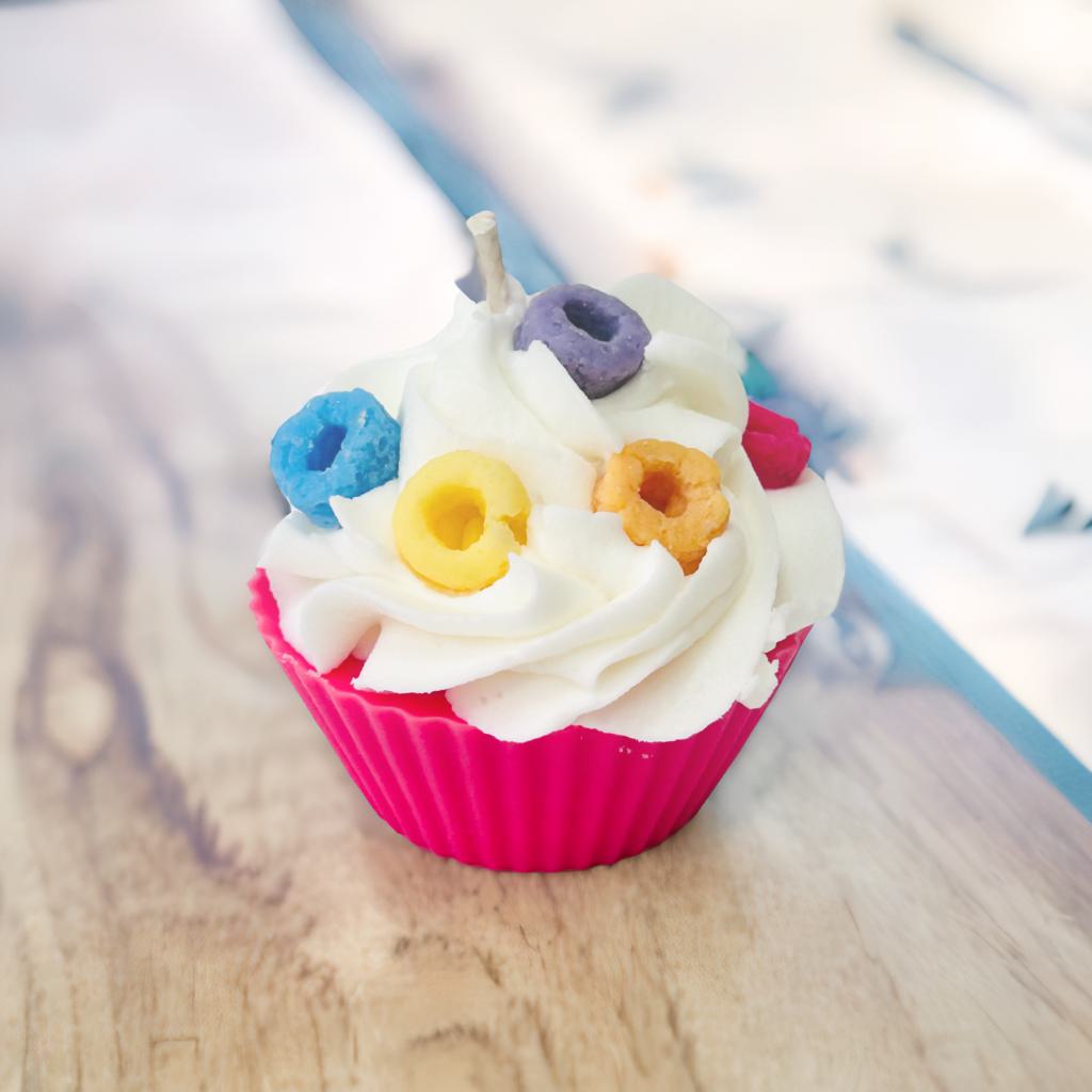 Fruit Loops Cupcake Candle .