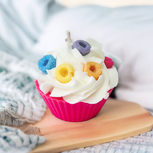 Fruit Loops Cupcake Candle .